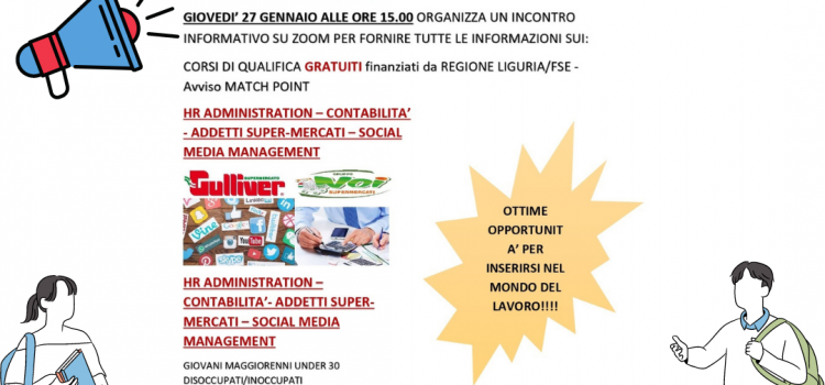 CORSI GRATUITI PER GIOVANI UNDER 30  : INCONTRO INFORMATIVO ONLINE CON L’ENTE DI FORMAZIONE FORMA MENTIS DI GENOVA